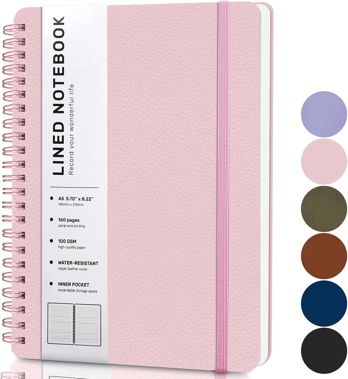 Journal Leather Hardcover - Lined Spiral Journal Notebook 160 Pages