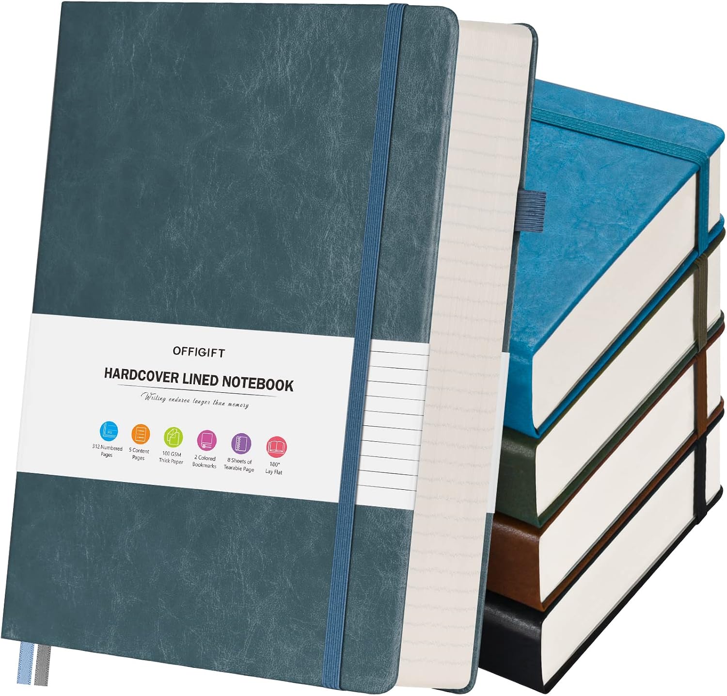 Journal Leather Hardcover - 5 Pack College Ruled Notebook, 312