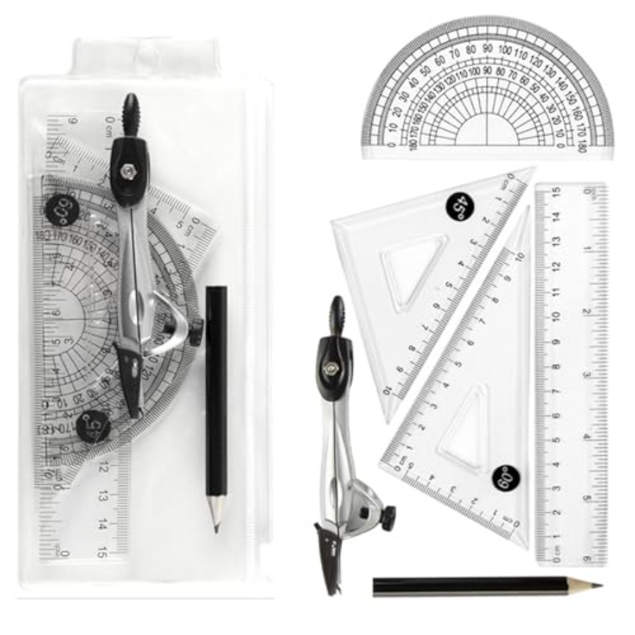 Compass Geometry Set - Protractor and Compass Set with Rulers,