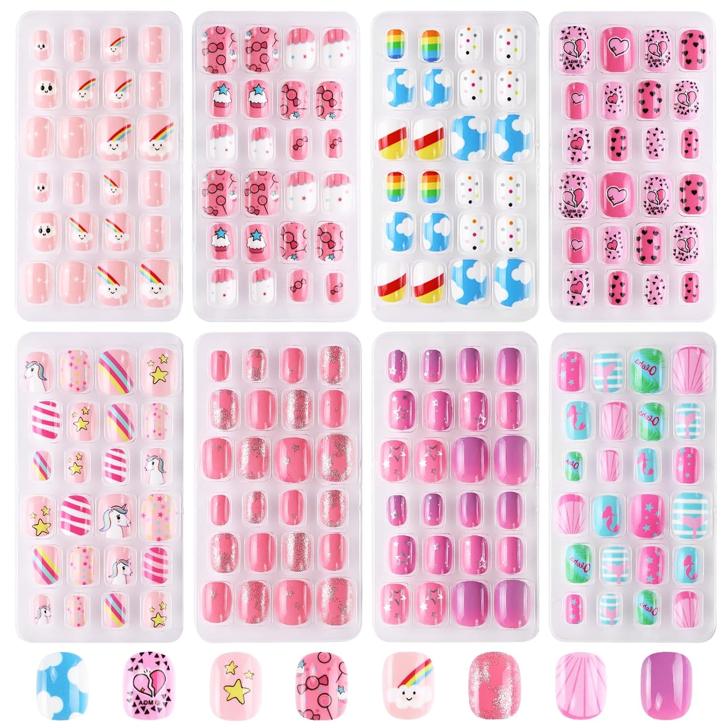 Glue Stick Pack - 192Pcs Short Press on Nails for
