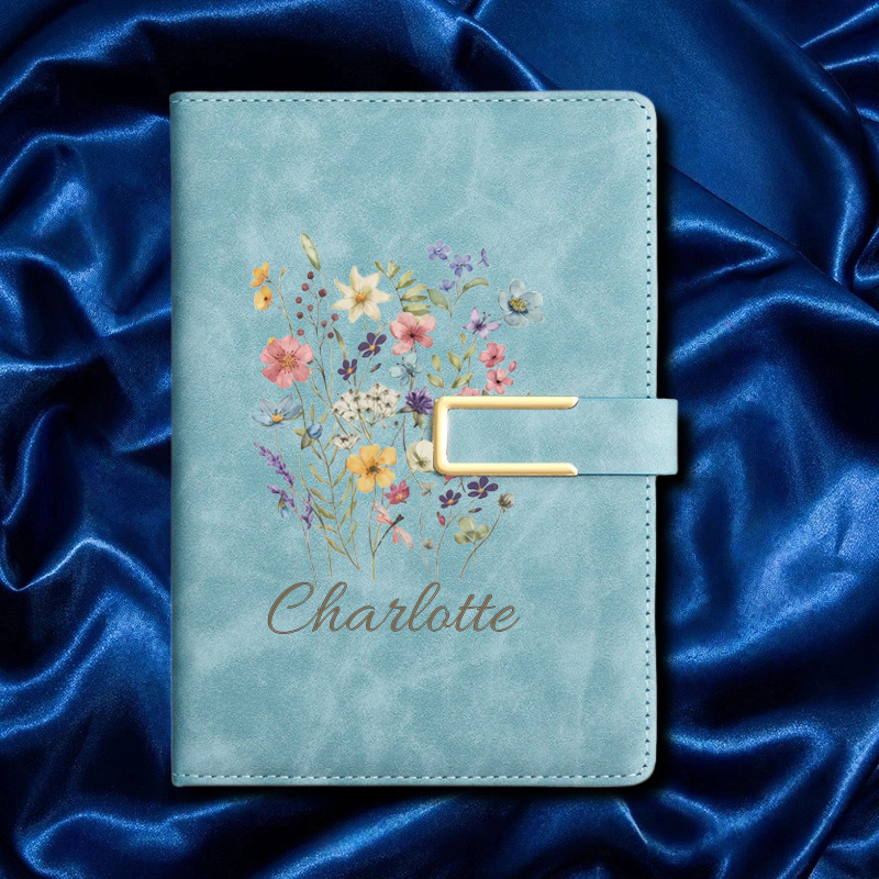 Journal Leather Hardcover - A5 Floral Monogram Custom Name Faux
