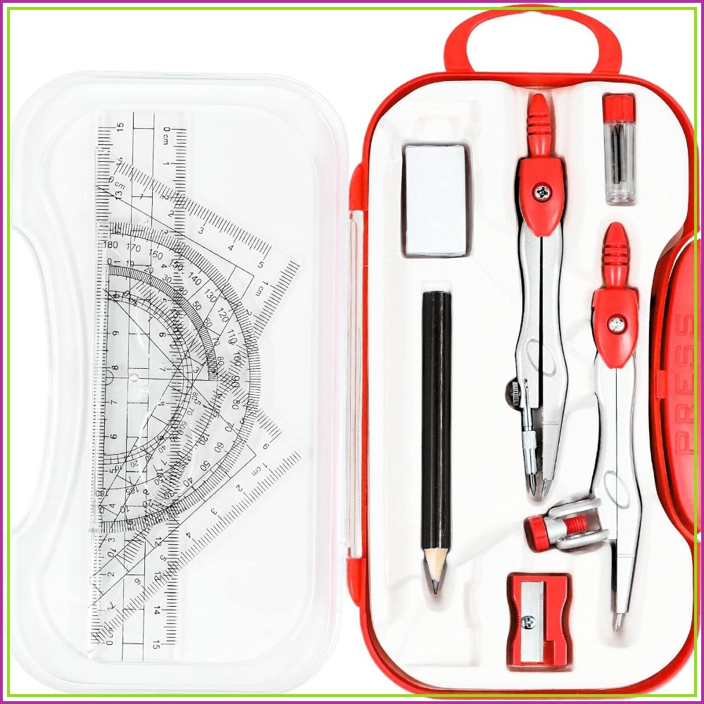 Compass Geometry Set - 10-Piece Math Geometry Set with Shatterproof