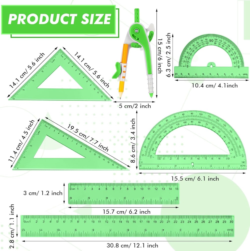 7 Pcs Geometry Math Set: 6/4 I - Compass Geometry Set のレビューと価格