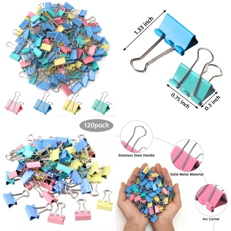 120 Pack Binder Clips 0.75 Inc - Binder Clip Assorted のレビューと価格
