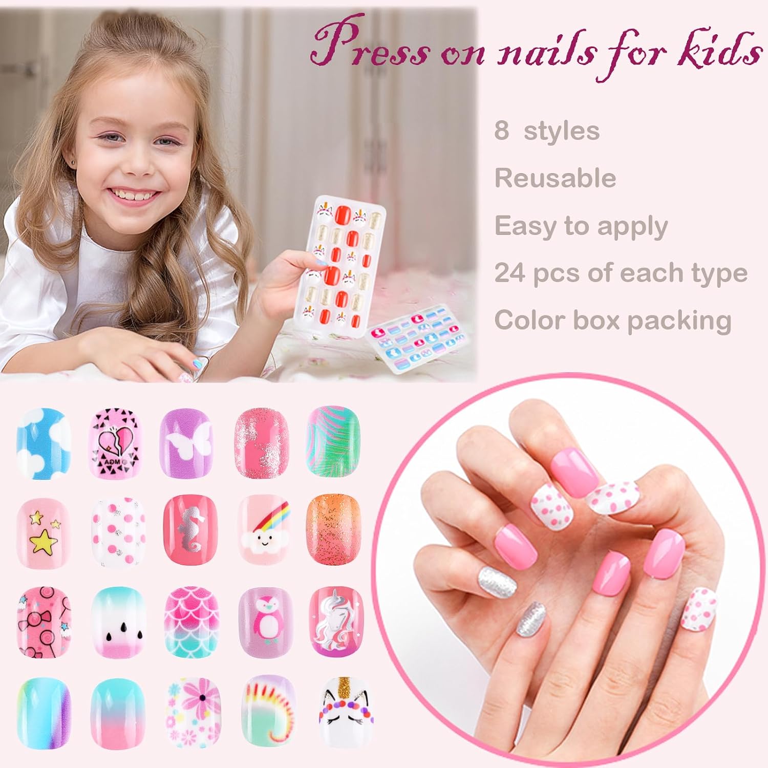 192Pcs Short Press on Nails fo - Glue Stick Pack のレビューと価格