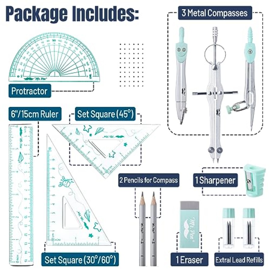 Geometry Set, 13 pcs, 3 Metal  - Compass Geometry Set のレビューと価格