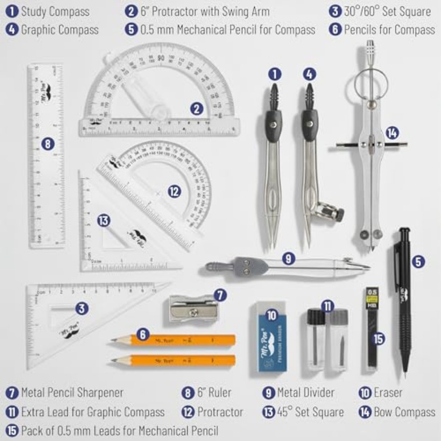 - Geometry Set, 5 Piece Set wi - Compass Geometry Set のレビューと価格