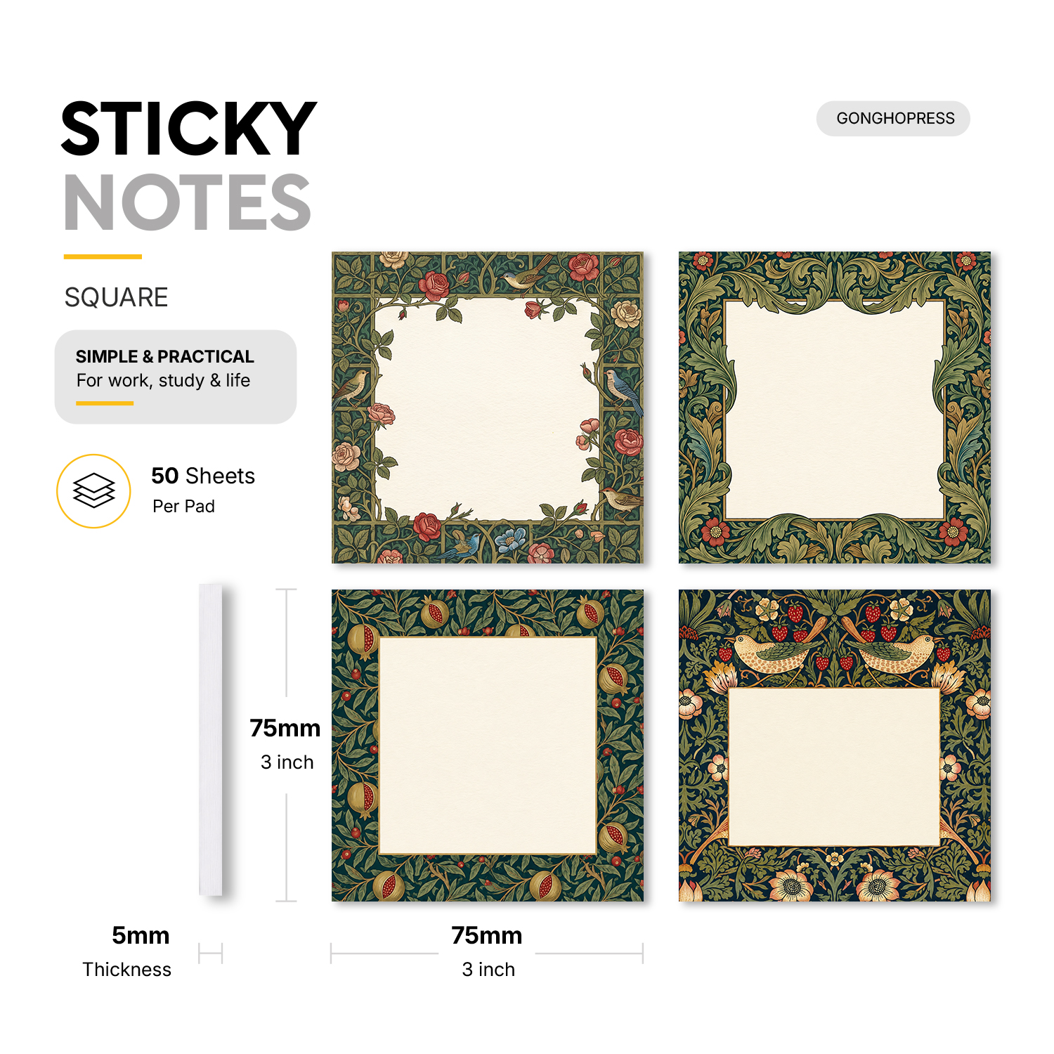 4pcs Vintage Floral Sticky Not - Total Stationery & Office Supply のレビューと価格